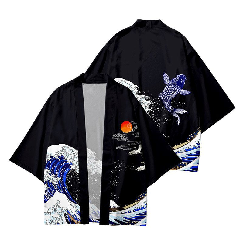 Kimono Japanese Great Wave and Mighty Koi-Enchanted peach