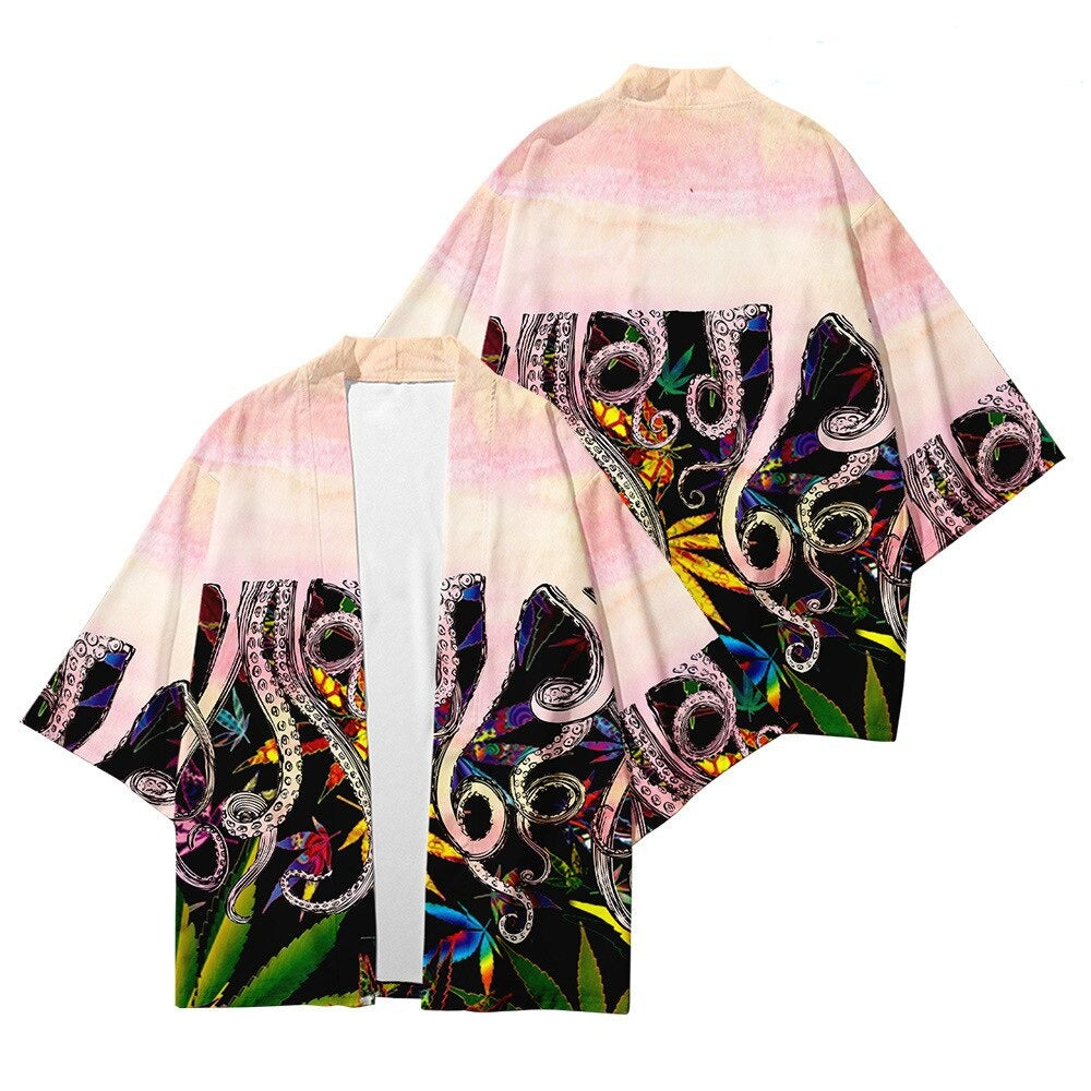 Kimono Japanese Octopus Prints-Enchanted peach