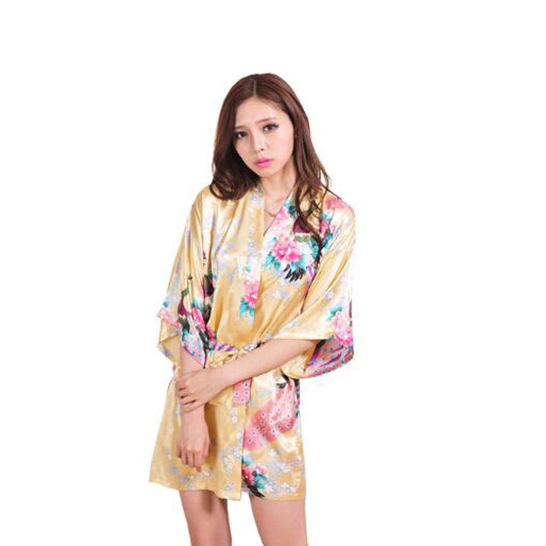 Kimono Short Robe Magnificent Peacock 2nd Collection-Enchanted peach