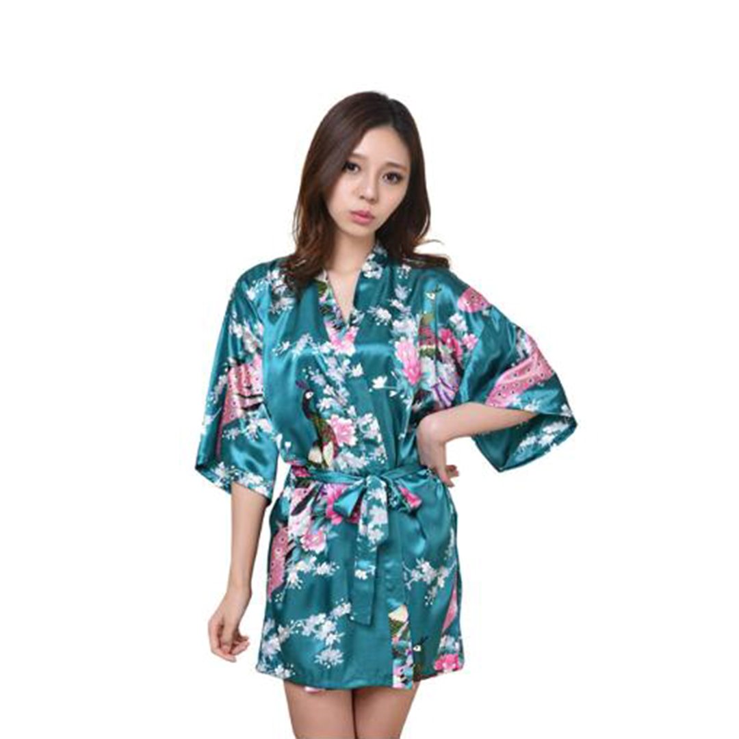 Kimono Short Robe Magnificent Peacock 2nd Collection-Enchanted peach