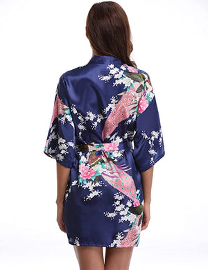 Kimono Short Robe Magnificent Peacock-Enchanted peach