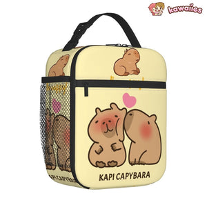 Kissing Capybaras Lunch Bag-Enchanted peach