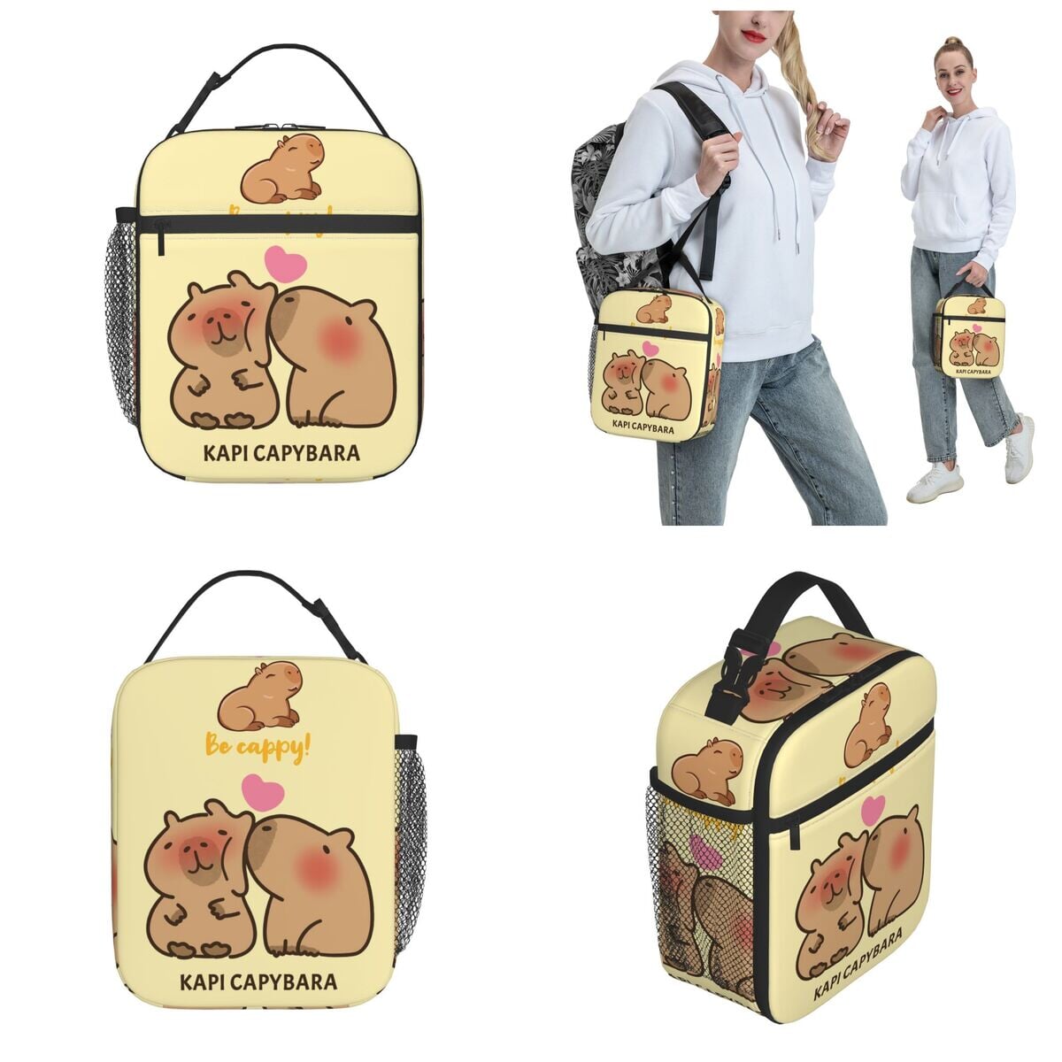 Kissing Capybaras Lunch Bag-Enchanted peach