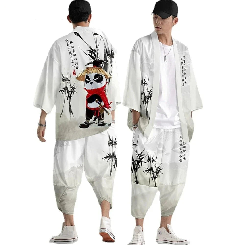 Kung Fu Panda Japanese-themed Bamboo Men's Kimono Set-Enchanted peach