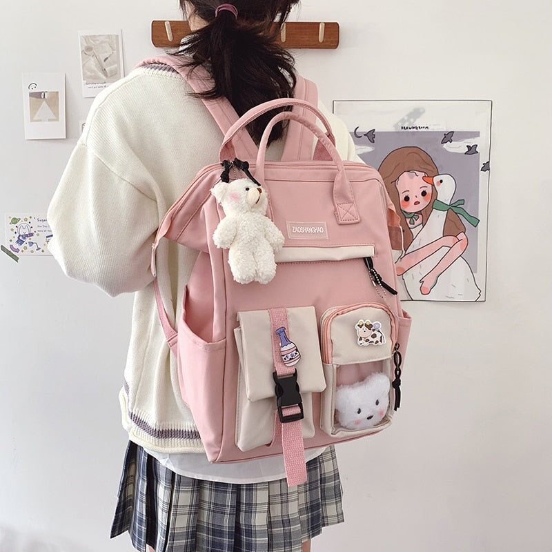 Large Pastel Waterproof Backpack Handbag-Enchanted peach