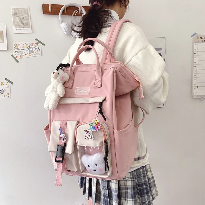 Large Pastel Waterproof Backpack Handbag-Enchanted peach