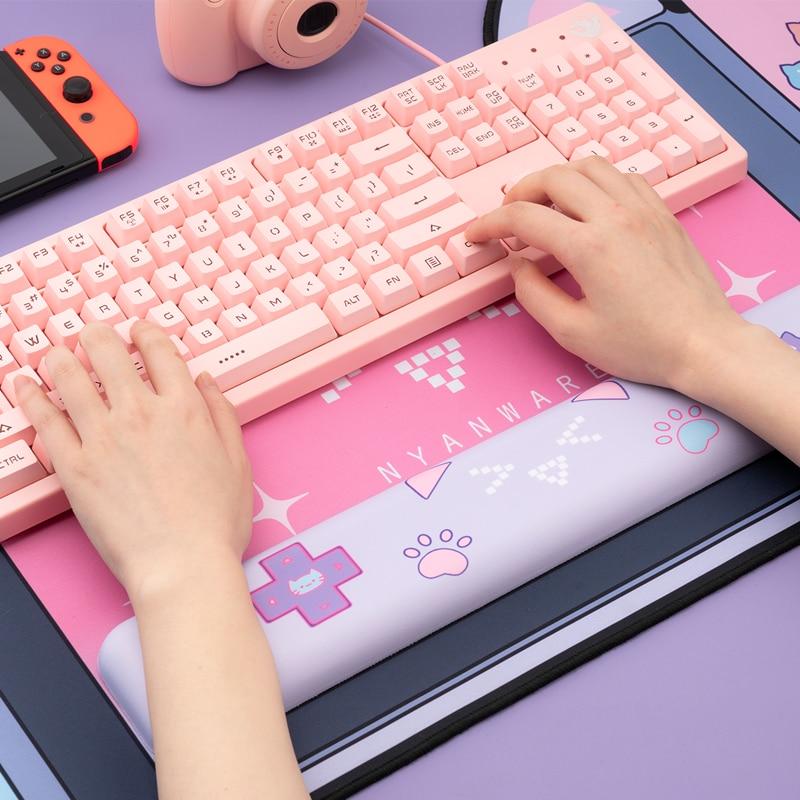 Large Pink Kawaii Gaming Cat Print Mouse Pad-Enchanted peach