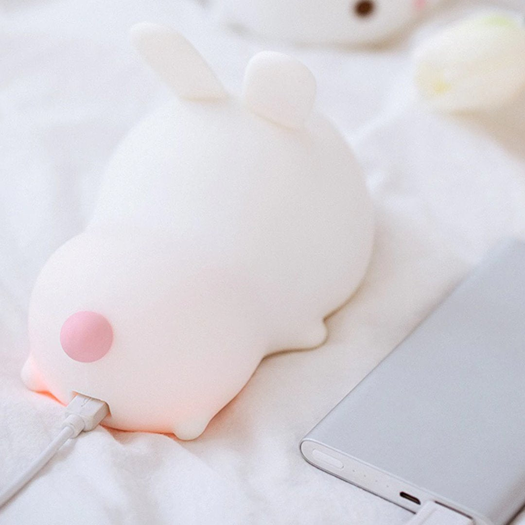 Laying Cat & Bunny LED Night Light-Enchanted peach