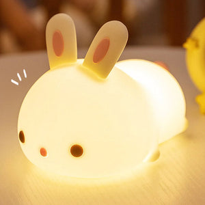 Laying Cat & Bunny LED Night Light-Enchanted peach