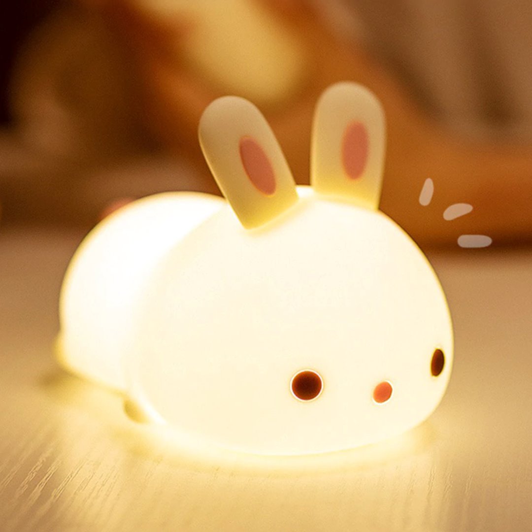 Laying Cat & Bunny LED Night Light-Enchanted peach