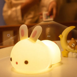 Laying Cat & Bunny LED Night Light-Enchanted peach