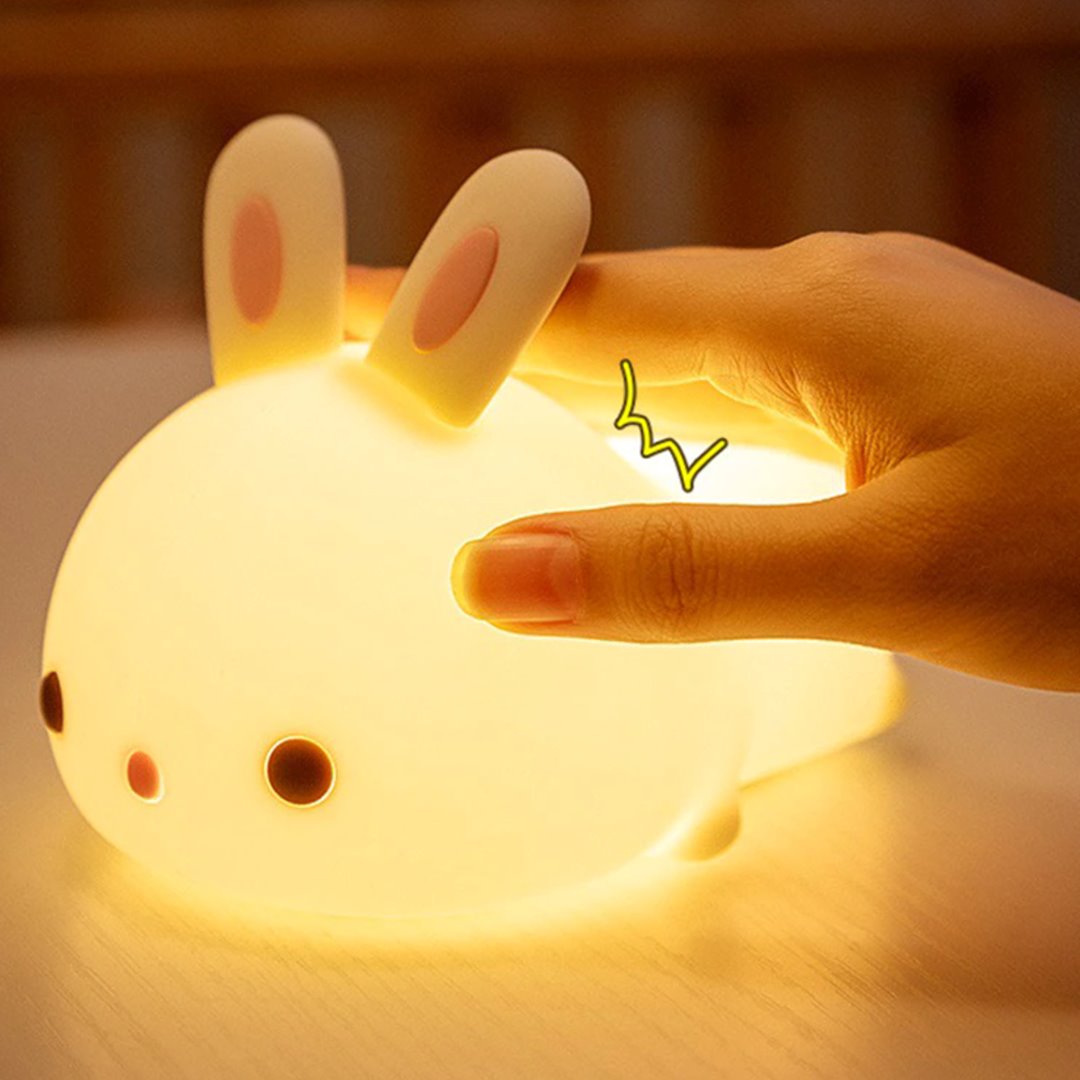 Laying Cat & Bunny LED Night Light-Enchanted peach