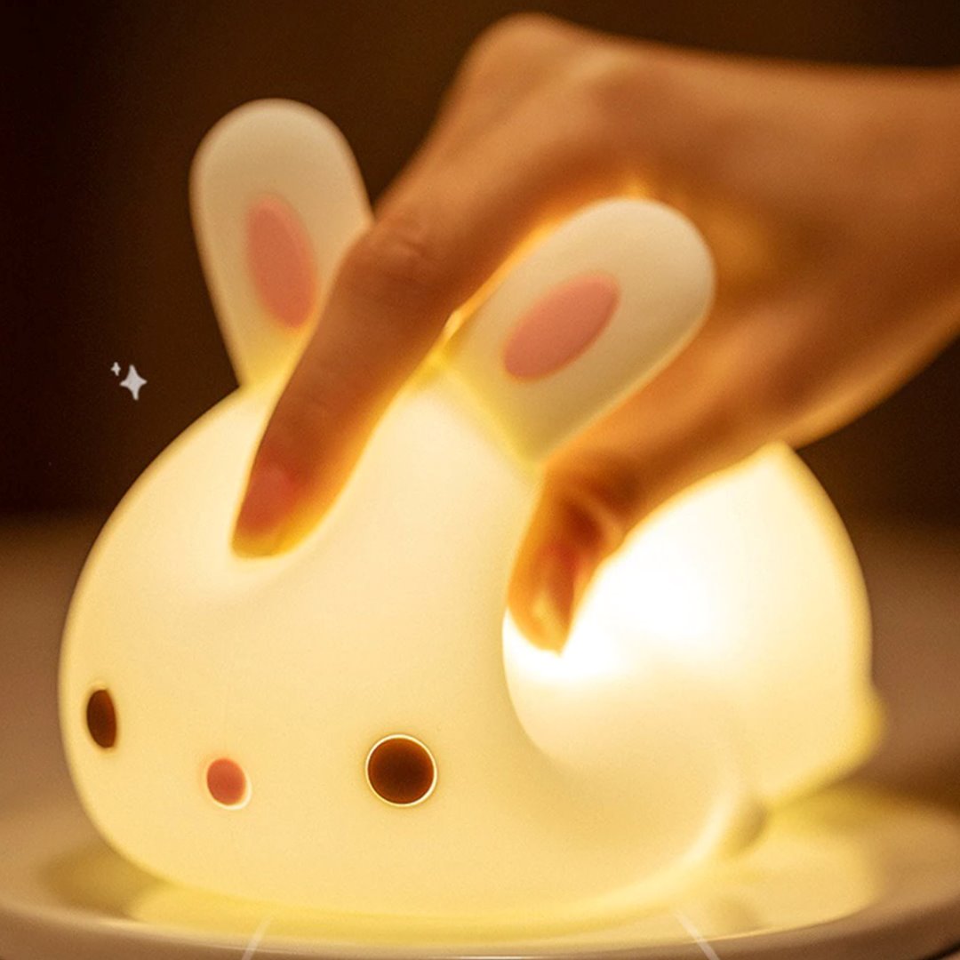 Laying Cat & Bunny LED Night Light-Enchanted peach