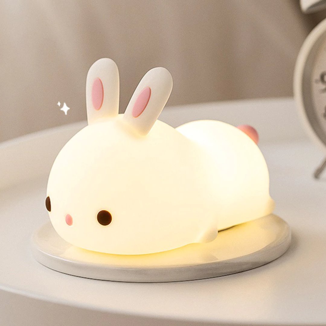 Laying Cat & Bunny LED Night Light-Enchanted peach