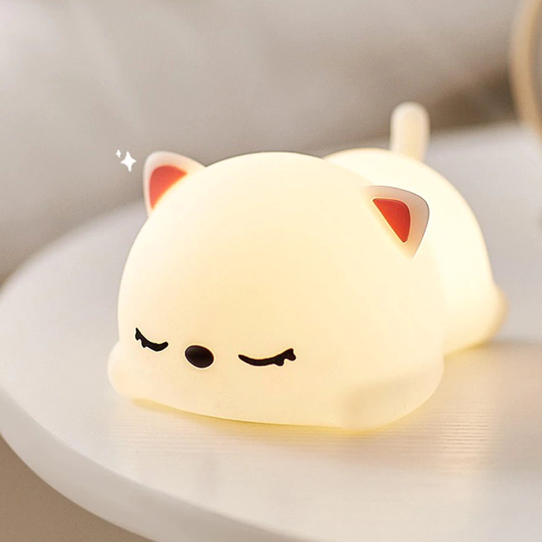 Laying Cat & Bunny LED Night Light-Enchanted peach