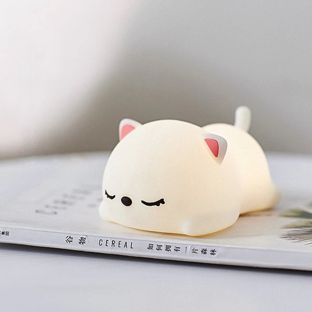 Laying Cat & Bunny LED Night Light-Enchanted peach