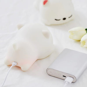 Laying Cat & Bunny LED Night Light-Enchanted peach