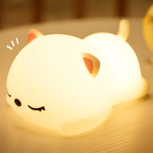 Laying Cat & Bunny LED Night Light-Enchanted peach