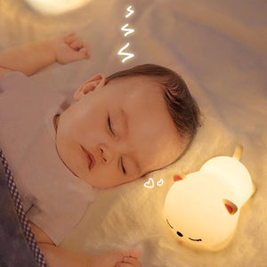 Laying Cat & Bunny LED Night Light-Enchanted peach