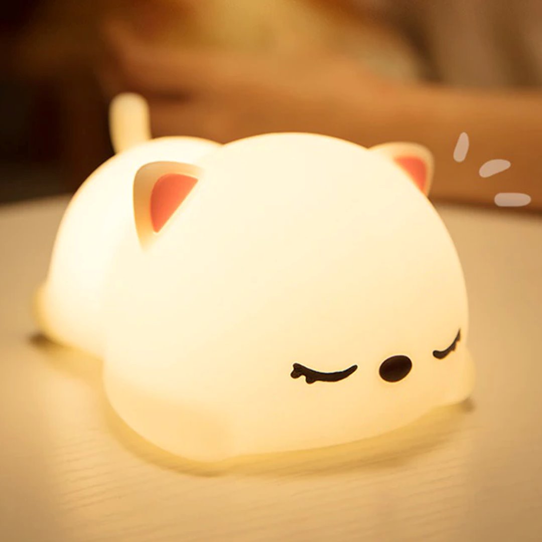 Laying Cat & Bunny LED Night Light-Enchanted peach