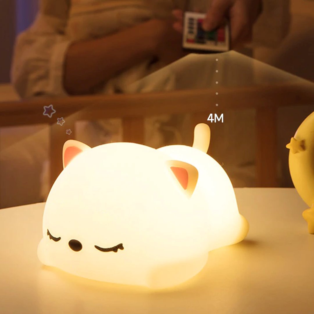 Laying Cat & Bunny LED Night Light-Enchanted peach