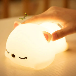 Laying Cat & Bunny LED Night Light-Enchanted peach