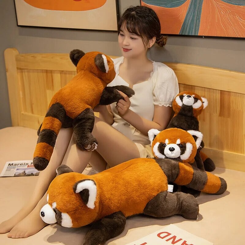 Laying Fluffy Red Panda Lifelike Plushie-Enchanted peach