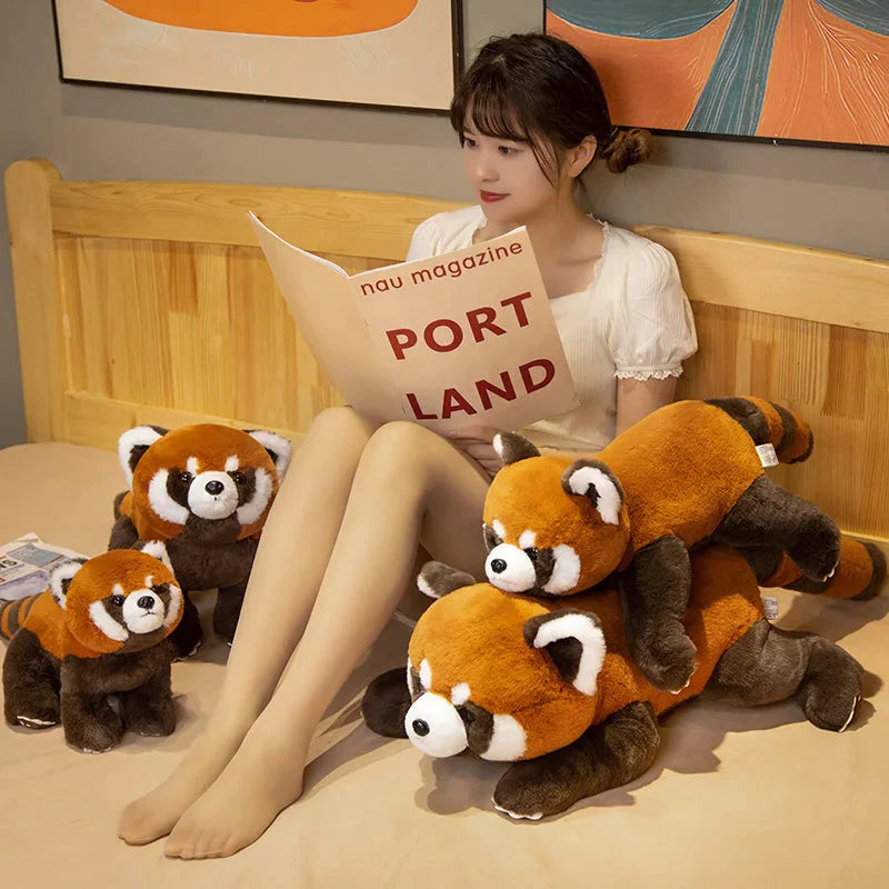 Laying Fluffy Red Panda Lifelike Plushie-Enchanted peach