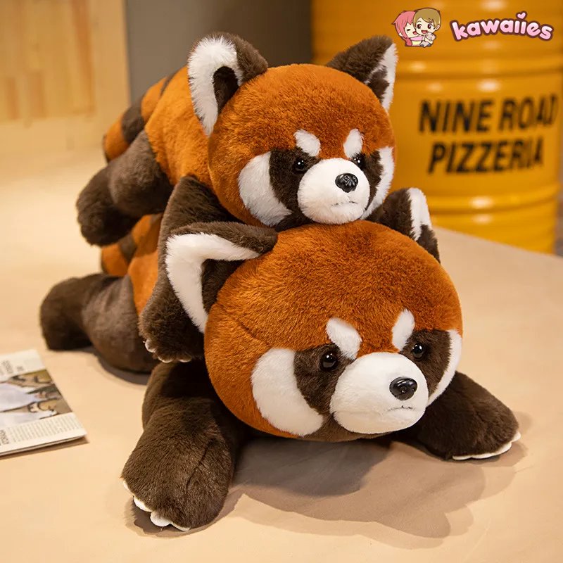 Laying Fluffy Red Panda Lifelike Plushie-Enchanted peach