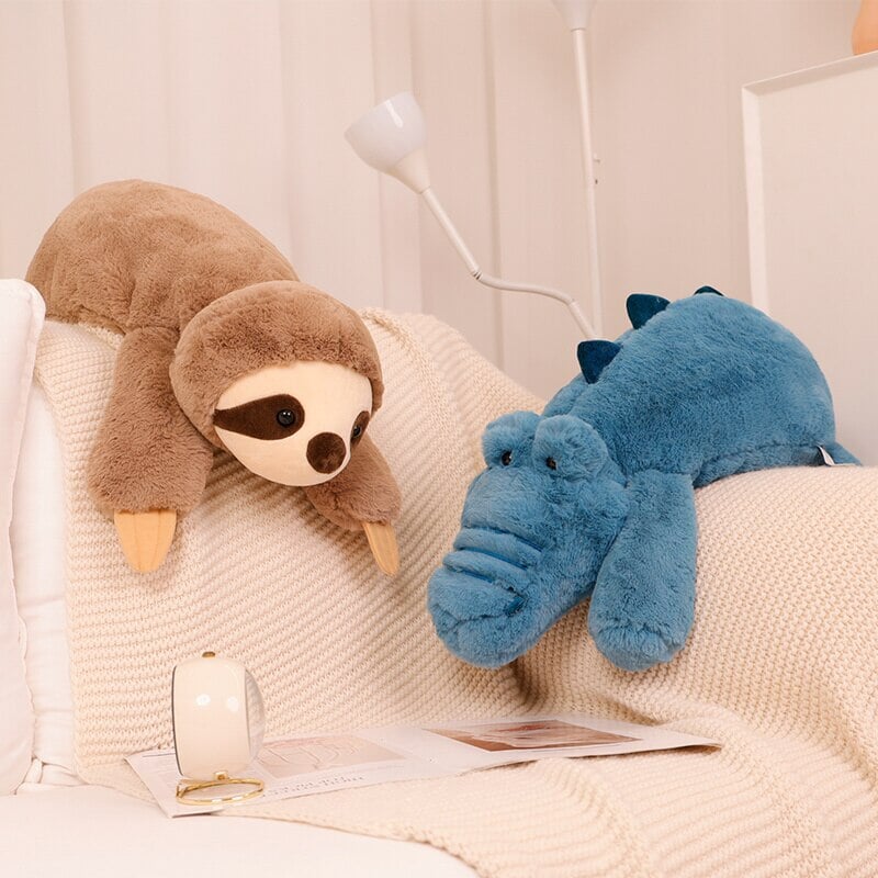 Laying Sloth and Fox Raccoon Crocodile Plushie Friends-Enchanted peach