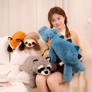 Laying Sloth and Fox Raccoon Crocodile Plushie Friends-Enchanted peach