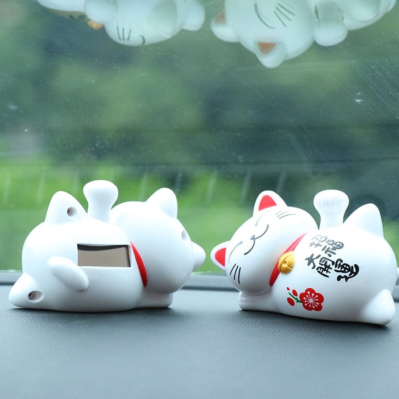 Lazy Japanese Lucky Cat Waving Arm Car Ornament-Enchanted peach