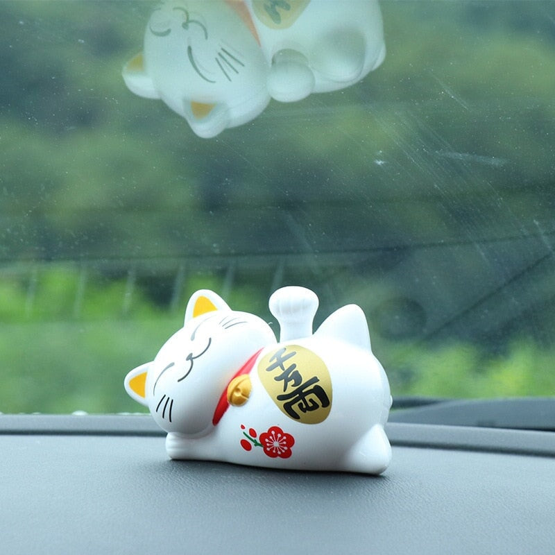 Lazy Japanese Lucky Cat Waving Arm Car Ornament-Enchanted peach