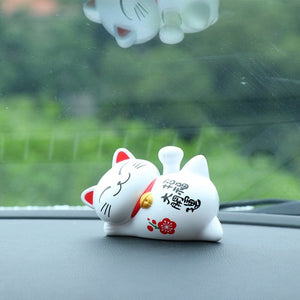 Lazy Japanese Lucky Cat Waving Arm Car Ornament-Enchanted peach