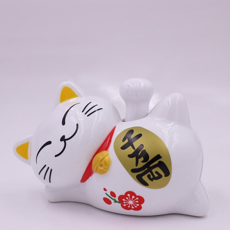 Lazy Japanese Lucky Cat Waving Arm Car Ornament-Enchanted peach