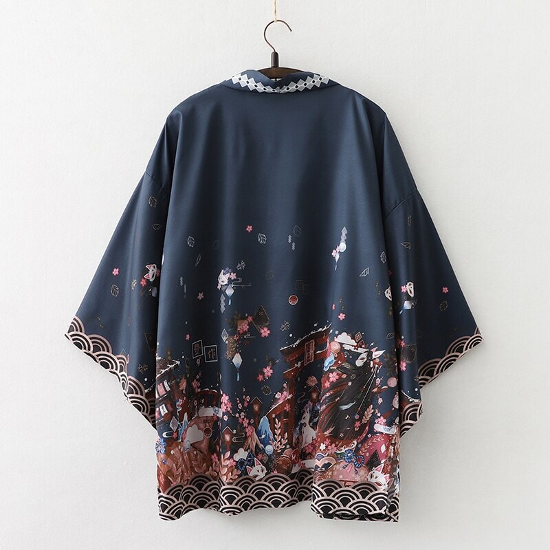 Legendary Japanese Royal Samurai Print Kimono-Enchanted peach