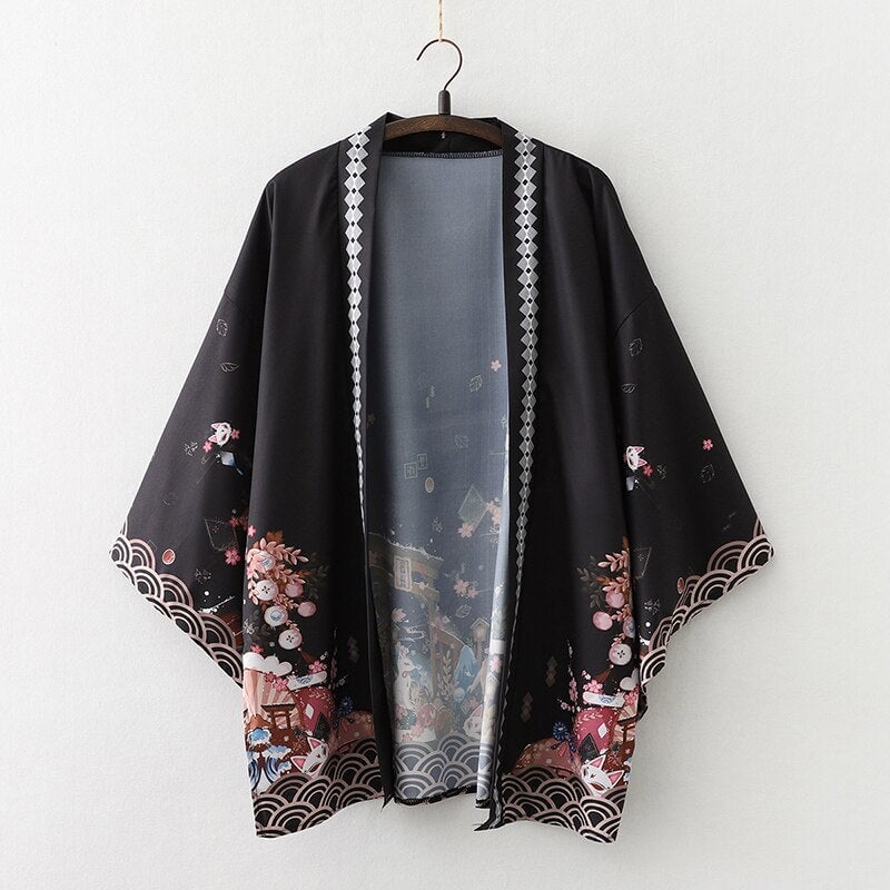 Legendary Japanese Royal Samurai Print Kimono-Enchanted peach