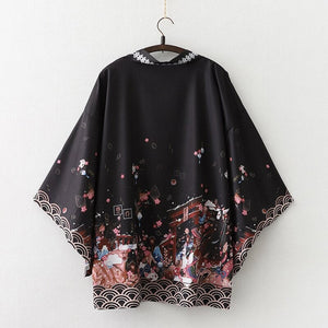 Legendary Japanese Royal Samurai Print Kimono-Enchanted peach