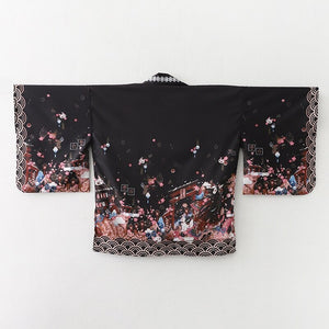 Legendary Japanese Royal Samurai Print Kimono-Enchanted peach