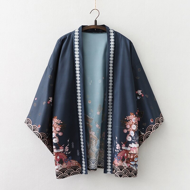 Legendary Japanese Royal Samurai Print Kimono-Enchanted peach