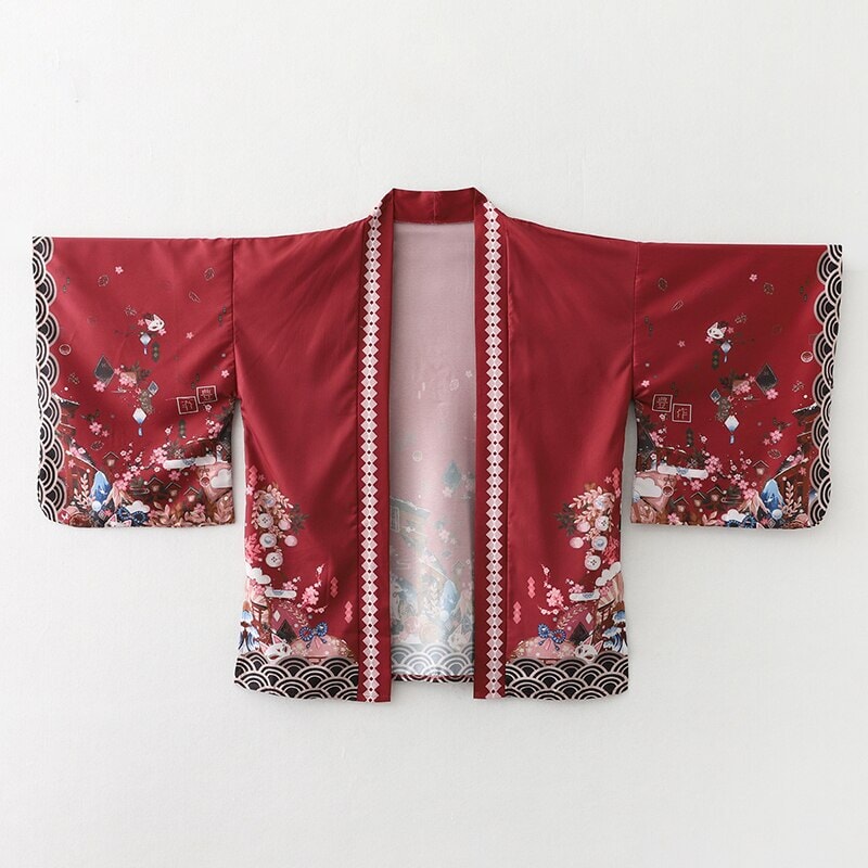 Legendary Japanese Royal Samurai Print Kimono-Enchanted peach