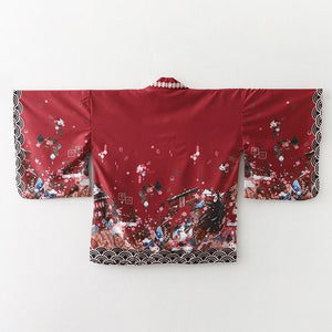 Legendary Japanese Royal Samurai Print Kimono-Enchanted peach