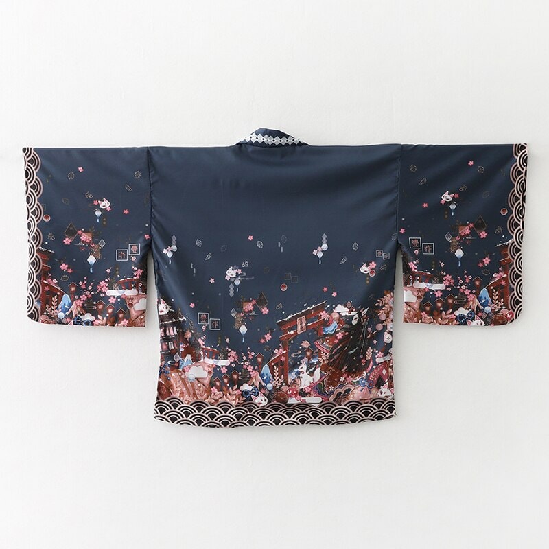 Legendary Japanese Royal Samurai Print Kimono-Enchanted peach