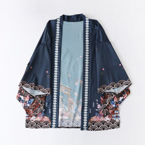 Legendary Japanese Royal Samurai Print Kimono-Enchanted peach