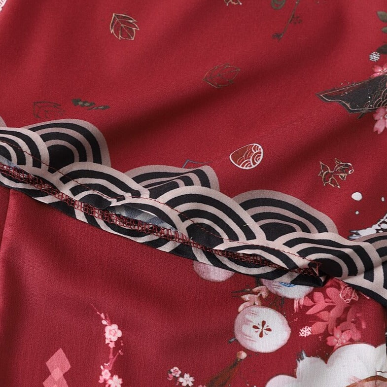 Legendary Japanese Royal Samurai Print Kimono-Enchanted peach