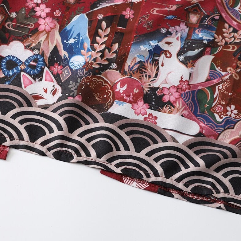 Legendary Japanese Royal Samurai Print Kimono-Enchanted peach