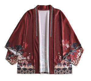 Legendary Japanese Royal Samurai Print Kimono-Enchanted peach