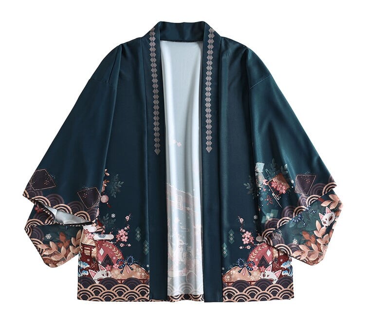 Legendary Japanese Royal Samurai Print Kimono-Enchanted peach