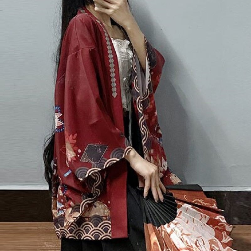 Legendary Japanese Royal Samurai Print Kimono-Enchanted peach