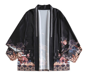 Legendary Japanese Royal Samurai Print Kimono-Enchanted peach